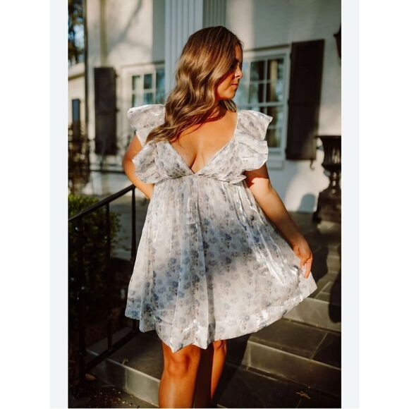 Mable Dresses & Skirts - NEW Mable Mini Small Dress Floral Iridescent Babydoll Fairy Feminine Ruffle
